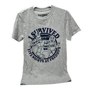 Five Nights at Freddys Graphic T-Shirt "I Survived FNAF" , Grey, Size Small, GUC